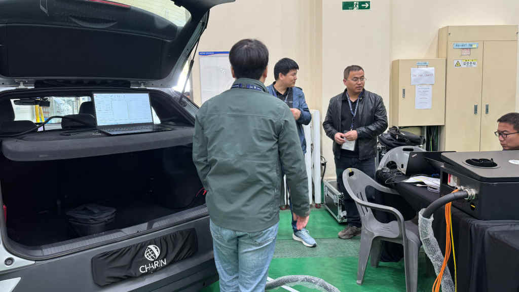 SCU technical team tests a Volkswagen electric car